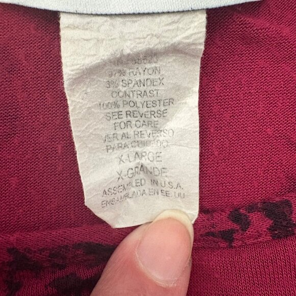 Carol Rose Floral Whimsigoth Burgundy Top W/ Black Lace Short Sleeve Womens XL - Picture 6 of 10